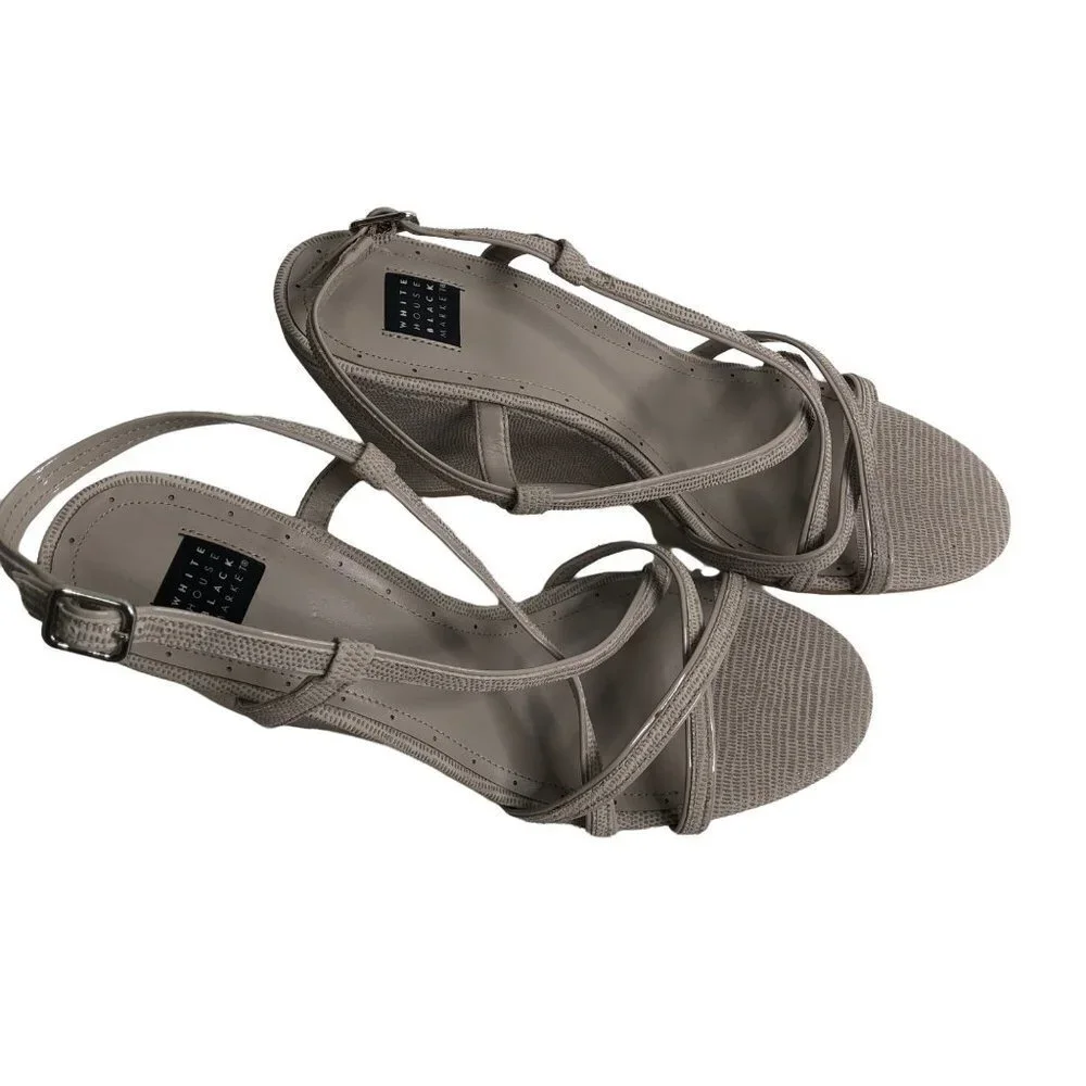 WHITE‎ HOUSE BLACK MARKET SILVER WEDGE STRAPPY SANDALS sz 10 new